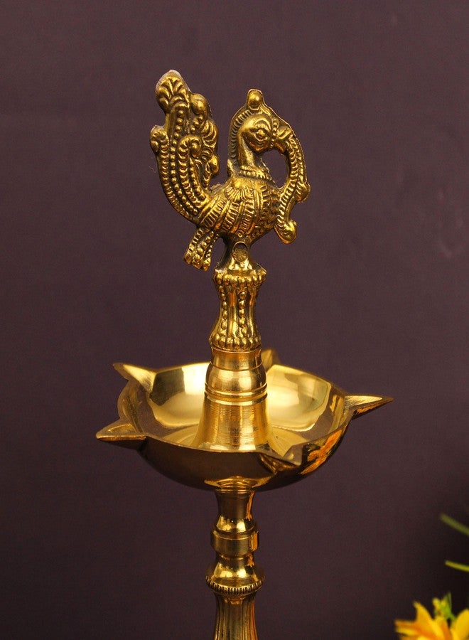 Spillbox مصباح زيت ديا نحاسي تقليدي مصنوع يدويًا من Spillbox، مناسب للمعابد المنزلية، زينة وهدايا للعبادة | ديبام بلمسة نهائية عتيقة للمعبد والمنزل | Kuthu vilakku- KV Annam Medium - Image 2